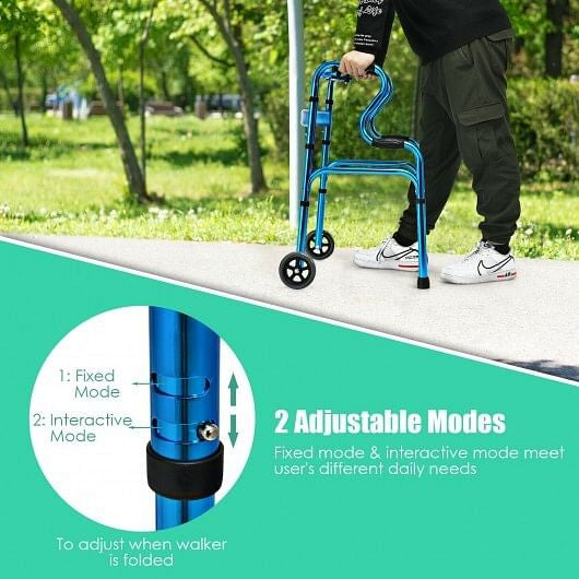 Aluminum Heavy-Duty Folding Wheeled Stand-Assist Walker-Blue