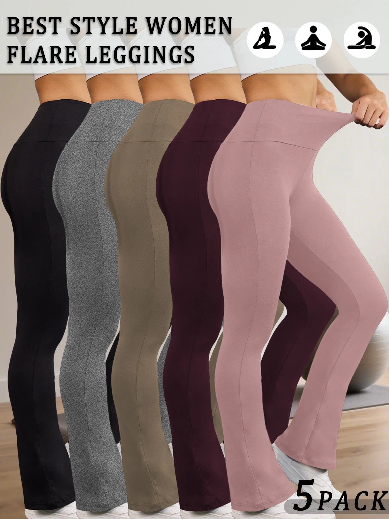 5 Pack Women's Super Soft Flare Pants High Waisted Tummy Control Workout Yoga Push Up Gym Fitness Leggings Bell Bottoms