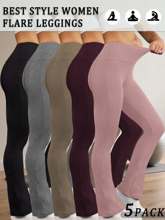 5 Pack Women's Super Soft Flare Pants High Waisted Tummy Control Workout Yoga Push Up Gym Fitness Leggings Bell Bottoms