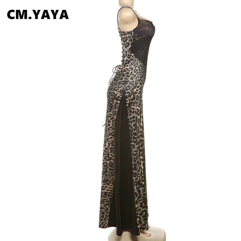 CM.YAYA 2025 Summer Elegant Sleeveless Leopard Print Strapless Floor-Length Long Women Dress Beach Party Evening Sexy Dresses