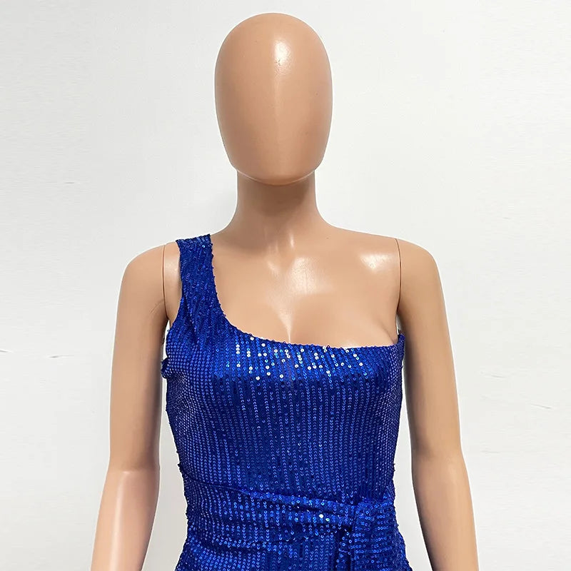 sexy women's dress summer pleat one shoulder sequin birthday evening dresses woman elegant party dresses cocktail prom dress X99