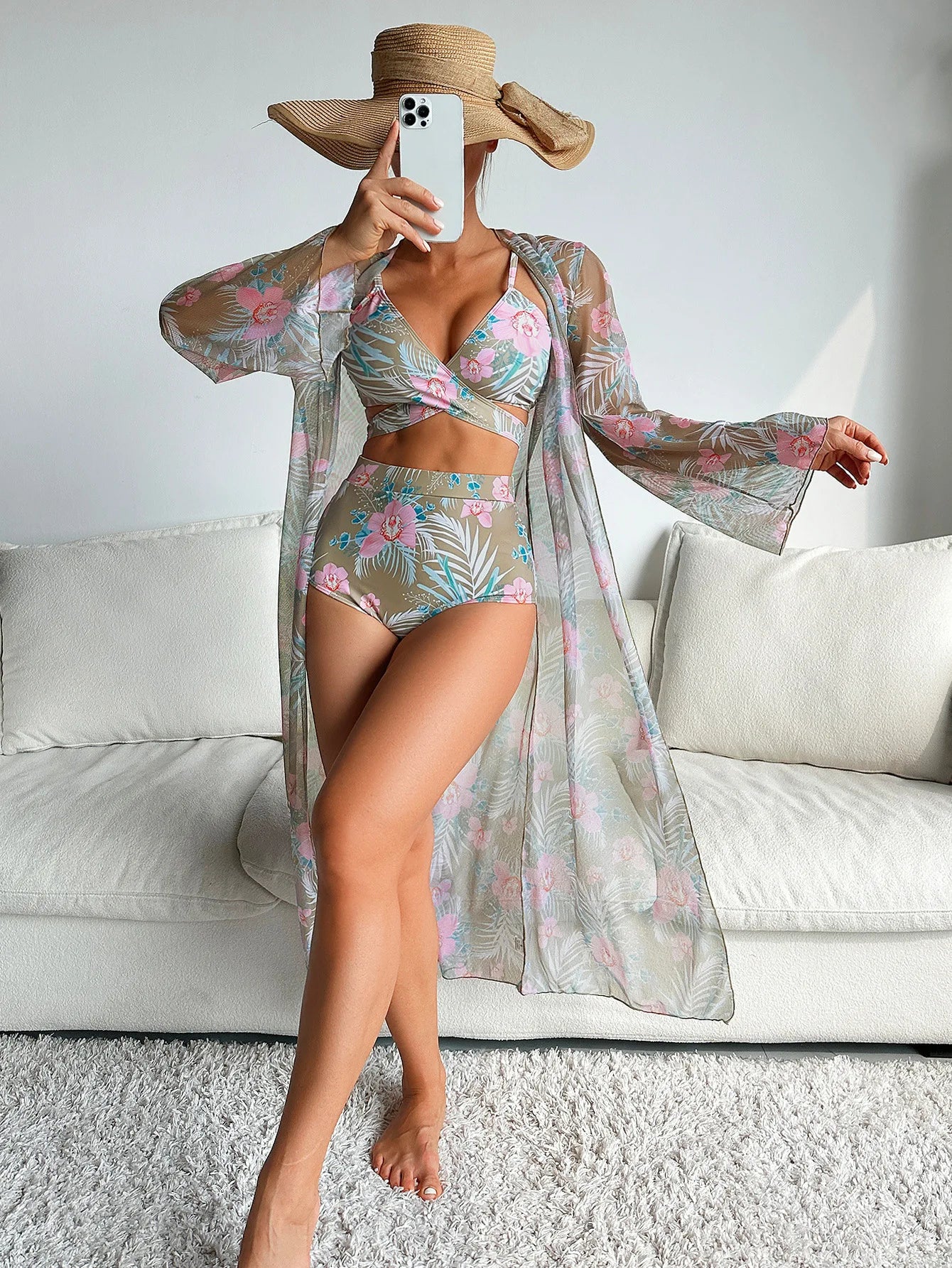 Summer Print Swimsuits 2025 Female Swimwear Push Up For Beach Wear Three-Piece Bathing Suits Pool Bather Women's Swimming Suit