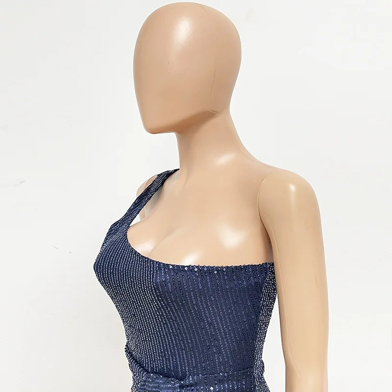 sexy women's dress summer pleat one shoulder sequin birthday evening dresses woman elegant party dresses cocktail prom dress X99