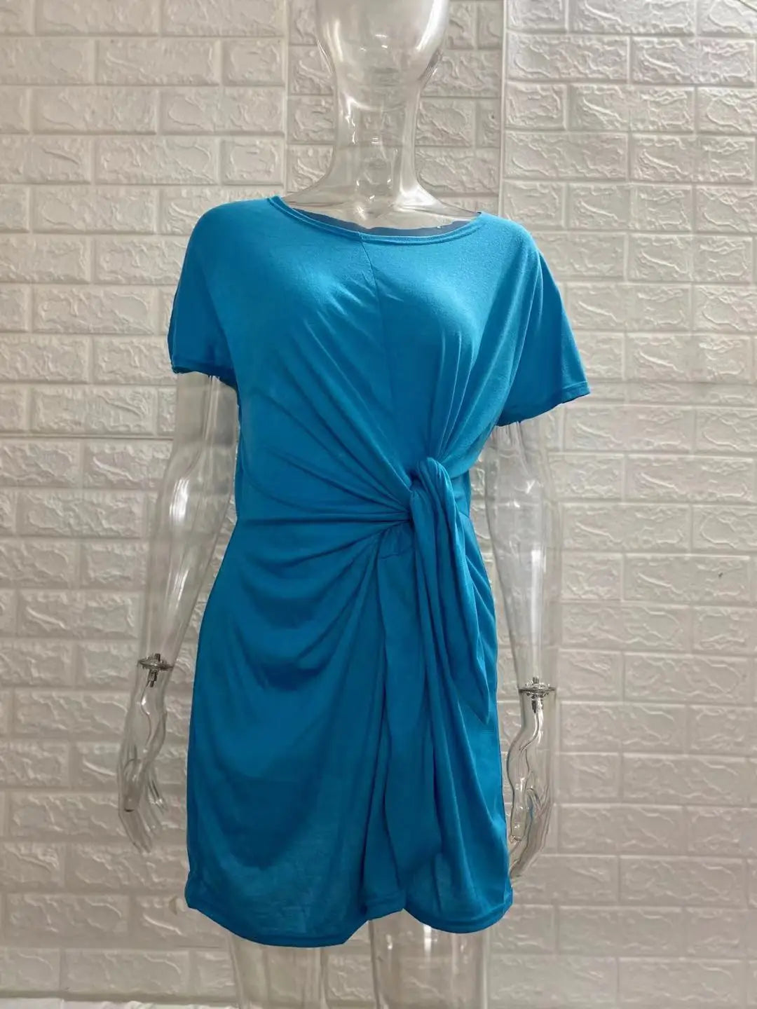 Dress Women Summer O-neck Short Sleeve Asymmetrical Lace Up Waist Solid Color Dresses 2022 Casual Vestidos Dropshipping JQMY9675