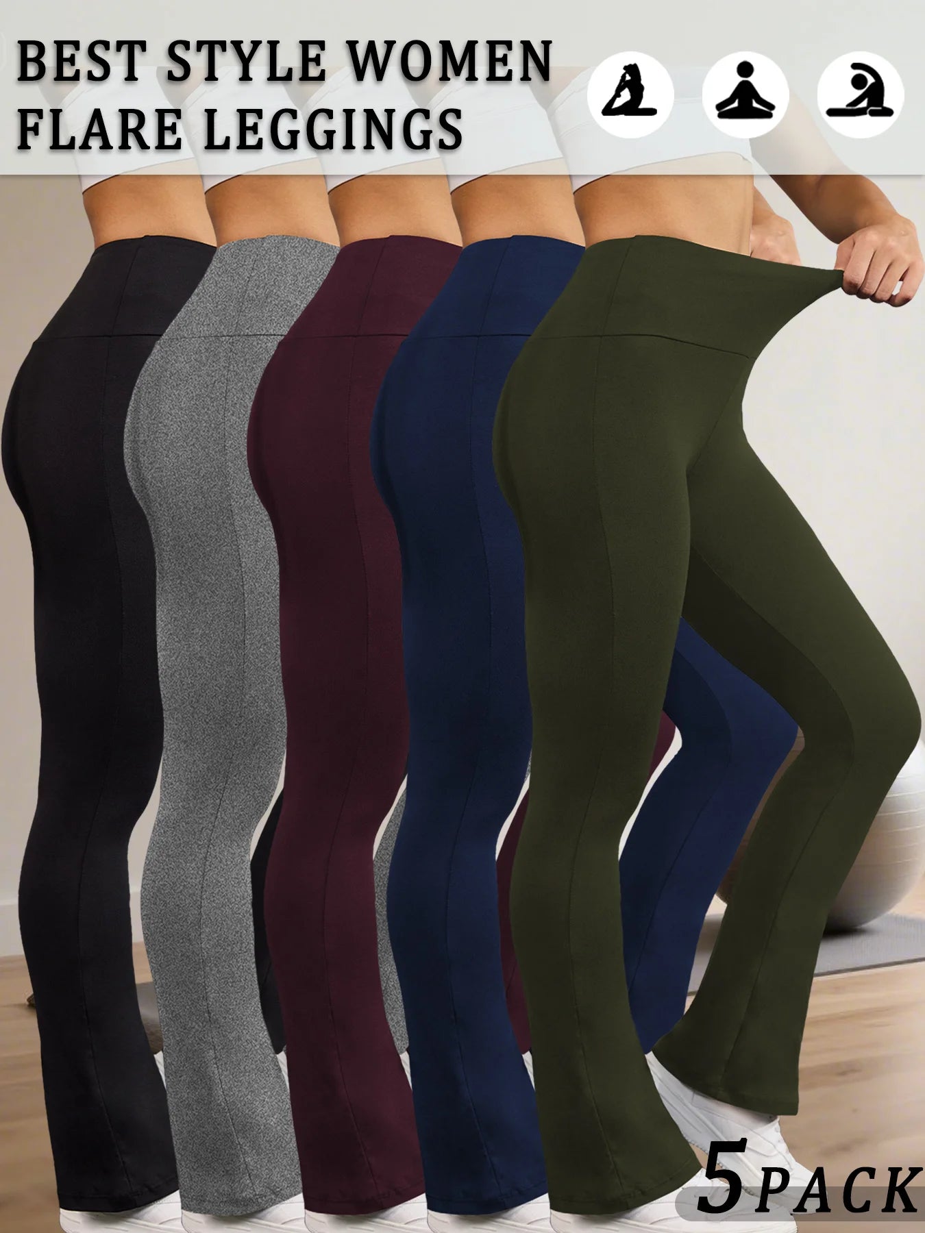 5 Pack Women's Super Soft Flare Pants High Waisted Tummy Control Workout Yoga Push Up Gym Fitness Leggings Bell Bottoms