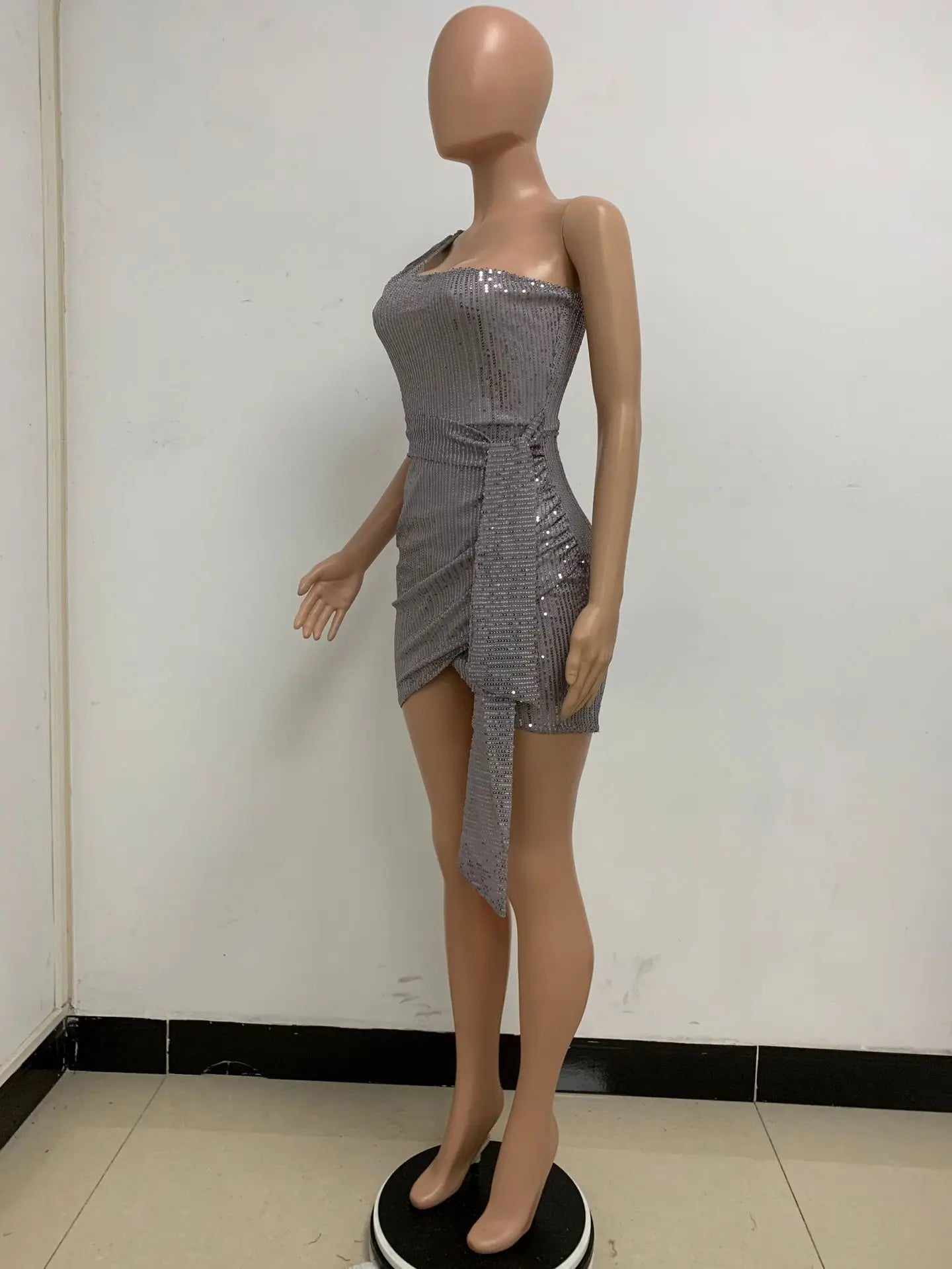 sexy women's dress summer pleat one shoulder sequin birthday evening dresses woman elegant party dresses cocktail prom dress X99