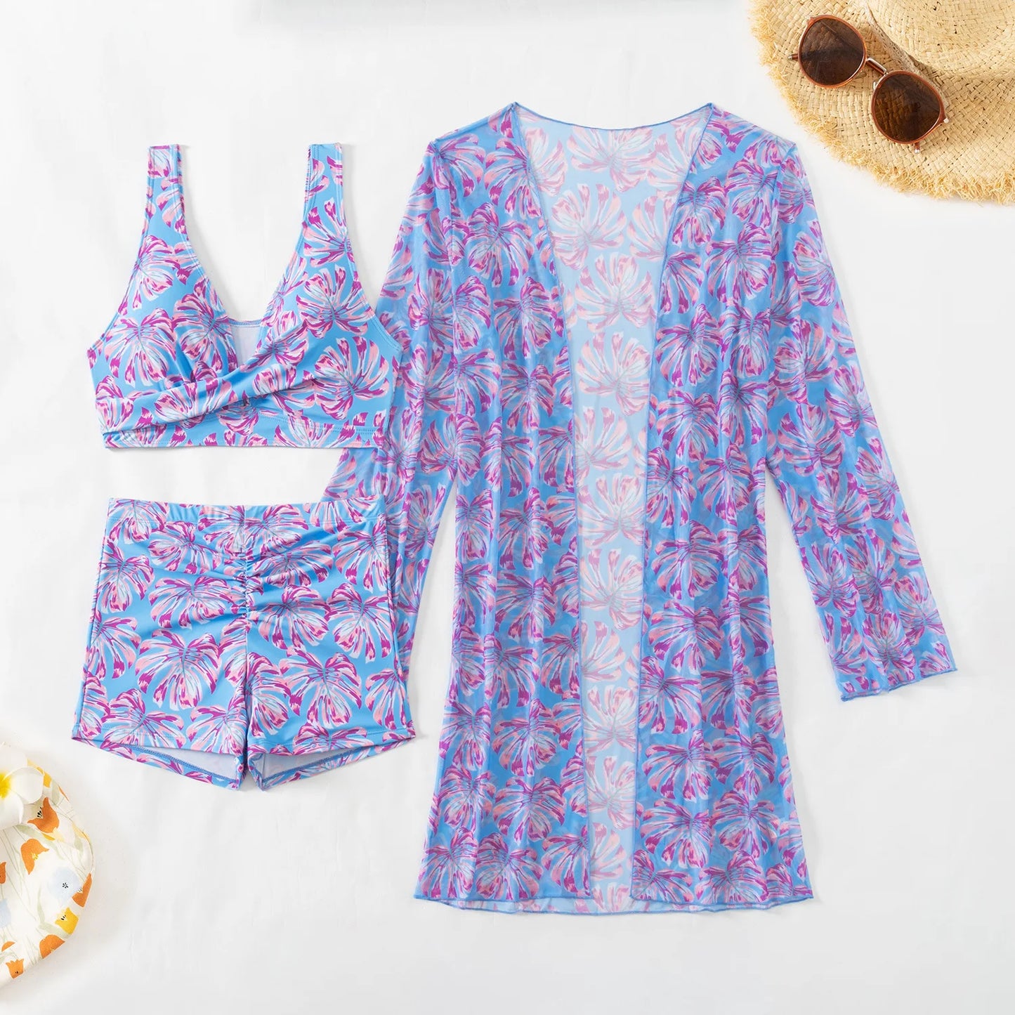 Summer Print Swimsuits Tankini Sets Female Swimwear Push Up For Beach Wear Three-Piece Bathing Suits Pool Women's Swimming Suit