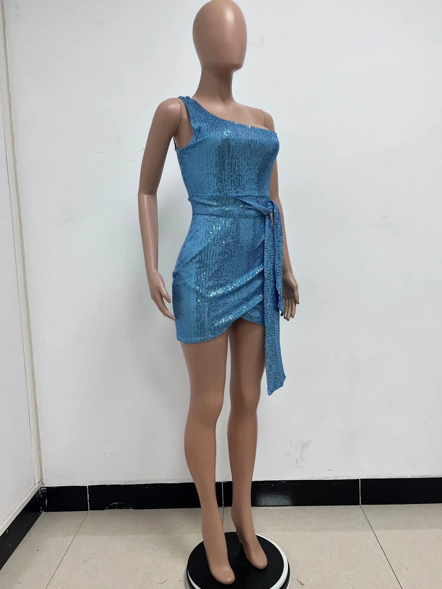 sexy women's dress summer pleat one shoulder sequin birthday evening dresses woman elegant party dresses cocktail prom dress X99