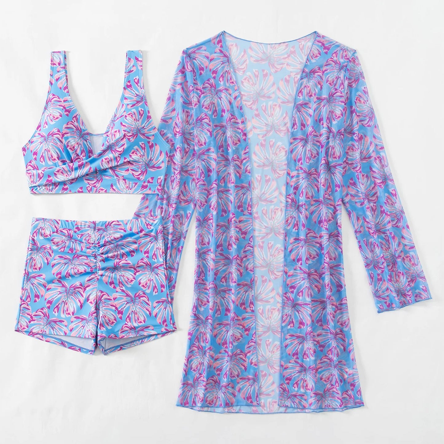 Summer Print Swimsuits Tankini Sets Female Swimwear Push Up For Beach Wear Three-Piece Bathing Suits Pool Women's Swimming Suit