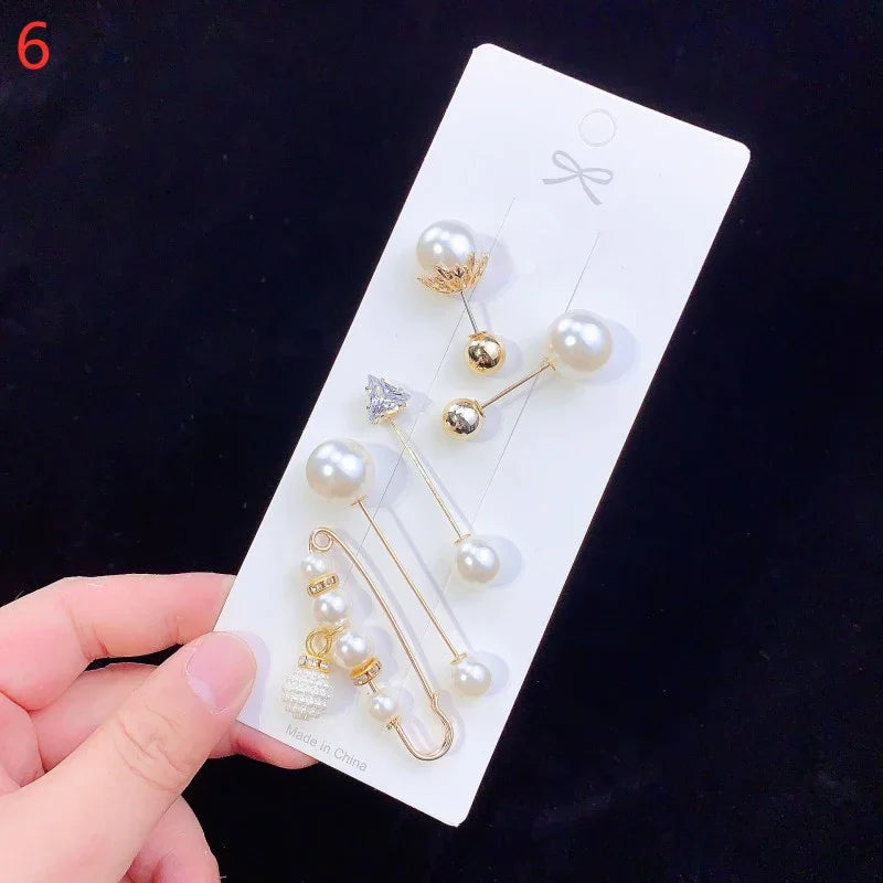 6PCS Brooch Set Big Beads Fashion Clothing Brooches for Women Pearl Lapel Pin Sweater Dress Brooch Pins Badge Buckle Accessories