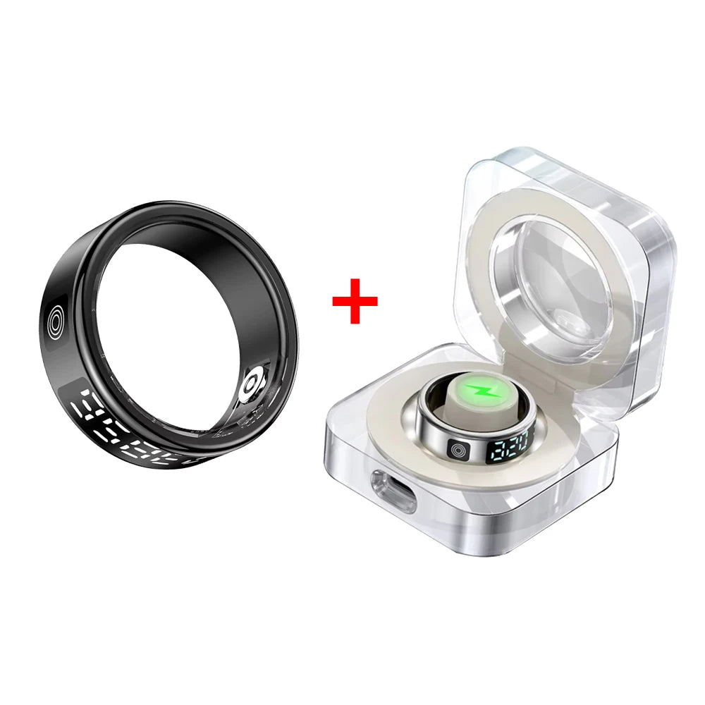 LED Display Screen Smart Ring for Heart Rate Oxygen Sleep Monitoring Multi Sports Modes Waterproof Bluetooth Women Healthy Rings