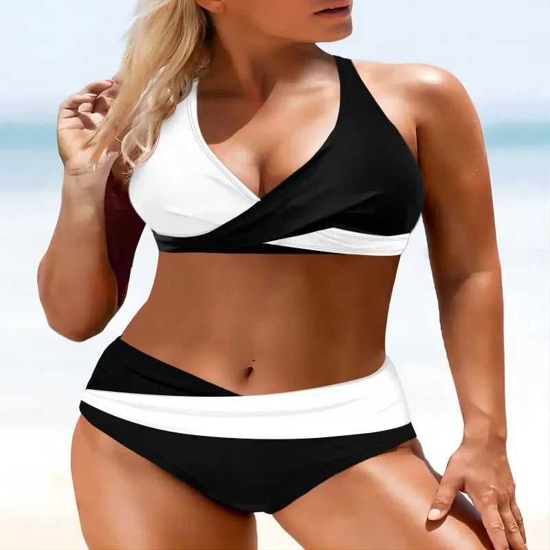 Sexy Cross Chest Strap Bikini New Soft Bag Shoulder Women's Swimming Suit Beach Fashion Color Block Summer Swimwear