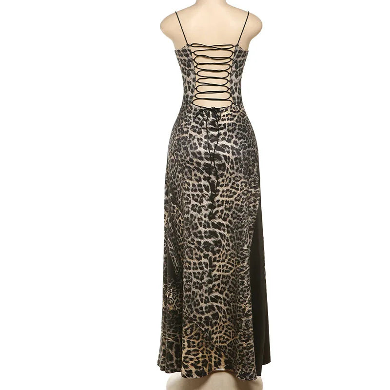 CM.YAYA 2025 Summer Elegant Sleeveless Leopard Print Strapless Floor-Length Long Women Dress Beach Party Evening Sexy Dresses