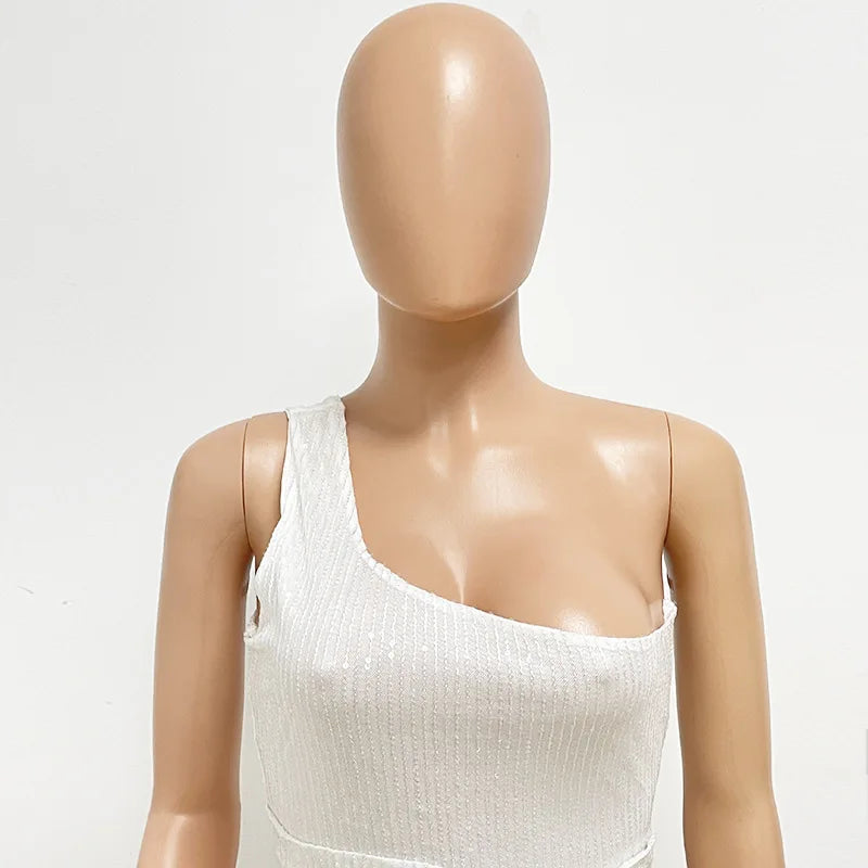 sexy women's dress summer pleat one shoulder sequin birthday evening dresses woman elegant party dresses cocktail prom dress X99