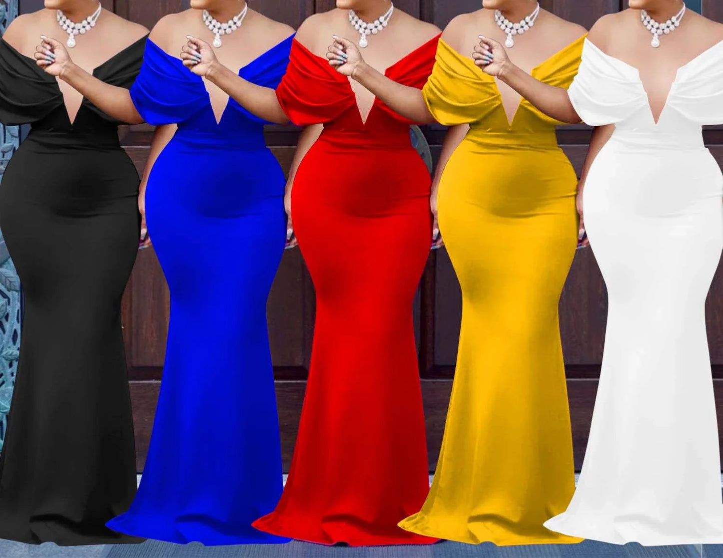 Women V-neck Off The Shoulder Elegant Party Dresses Woman Sleeveless Bodycon Maxi Dress Evening Vestidos Sexy Long Dresses HW198