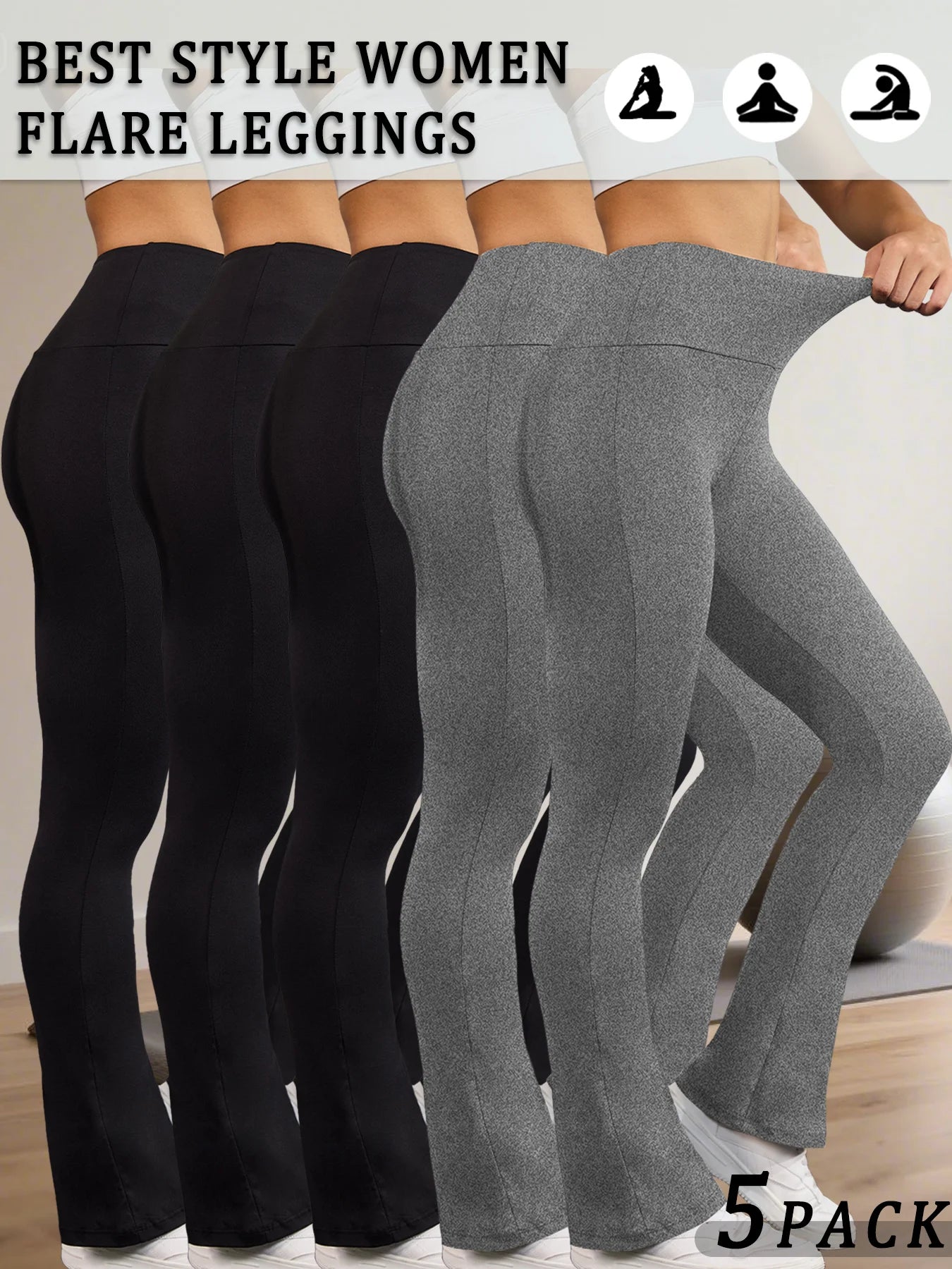 5 Pack Women's Super Soft Flare Pants High Waisted Tummy Control Workout Yoga Push Up Gym Fitness Leggings Bell Bottoms