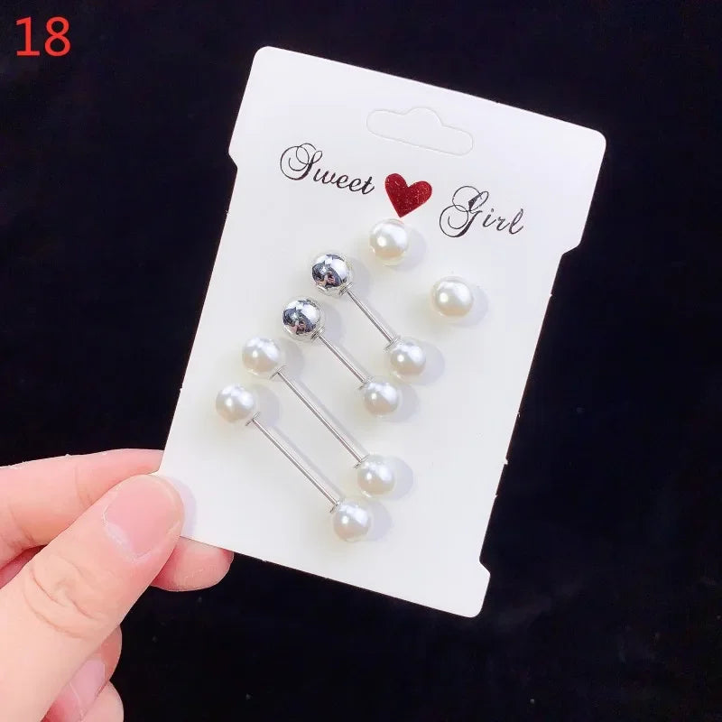 6PCS Brooch Set Big Beads Fashion Clothing Brooches for Women Pearl Lapel Pin Sweater Dress Brooch Pins Badge Buckle Accessories