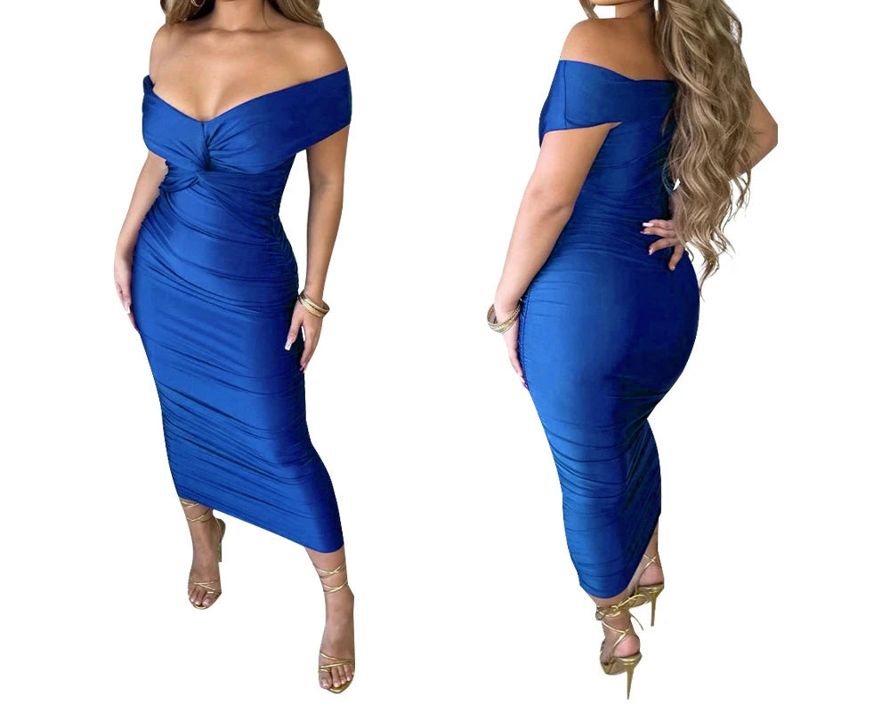 Women Evening Dresses V-neck Pleated Cocktail Elegant Party Dress Off The Shoulder Birthday Formal Prom Dresses XSY034 vestido