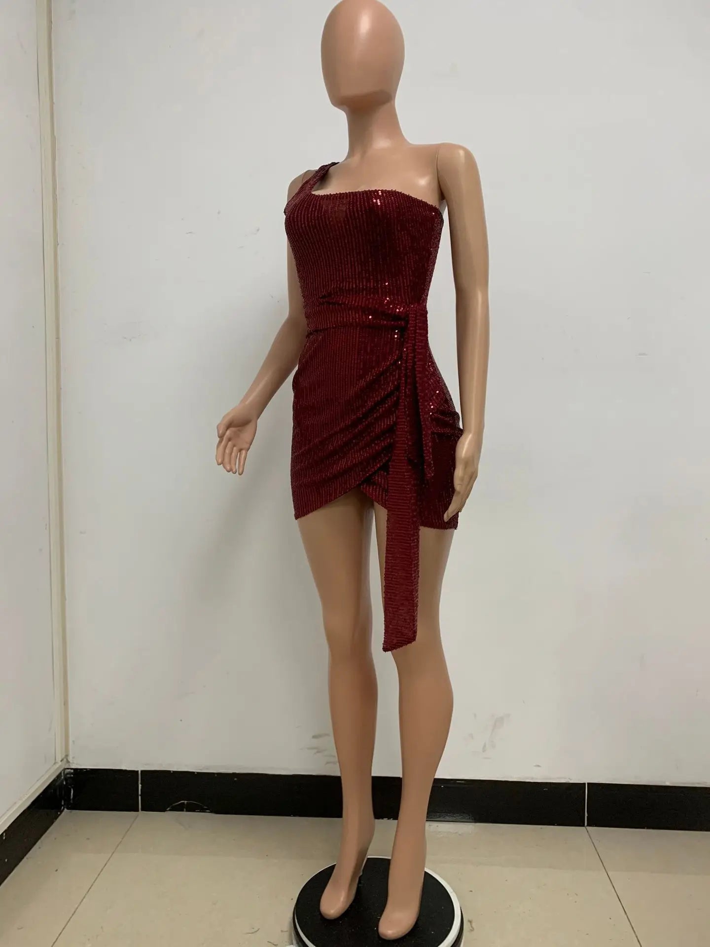 sexy women's dress summer pleat one shoulder sequin birthday evening dresses woman elegant party dresses cocktail prom dress X99