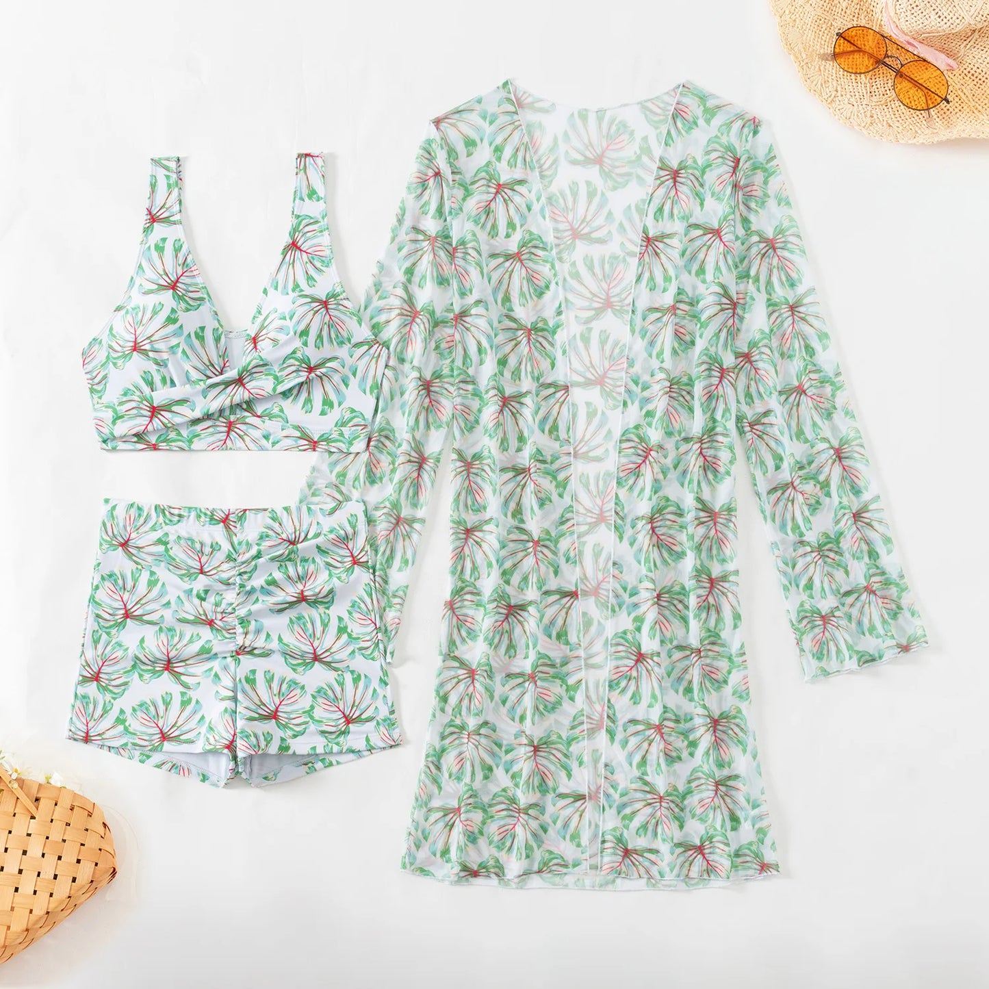 Summer Print Swimsuits Tankini Sets Female Swimwear Push Up For Beach Wear Three-Piece Bathing Suits Pool Women's Swimming Suit