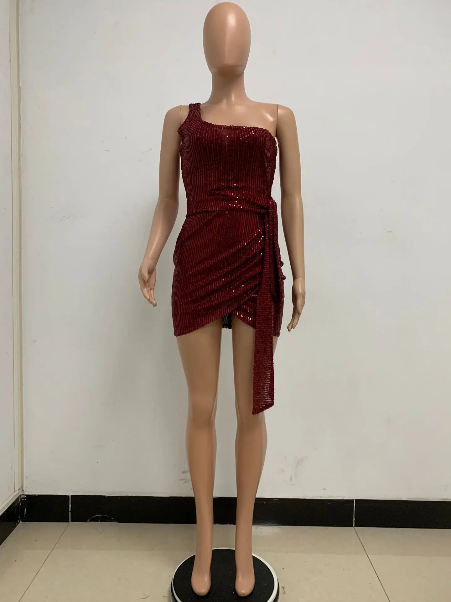 sexy women's dress summer pleat one shoulder sequin birthday evening dresses woman elegant party dresses cocktail prom dress X99