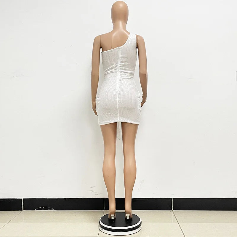 sexy women's dress summer pleat one shoulder sequin birthday evening dresses woman elegant party dresses cocktail prom dress X99