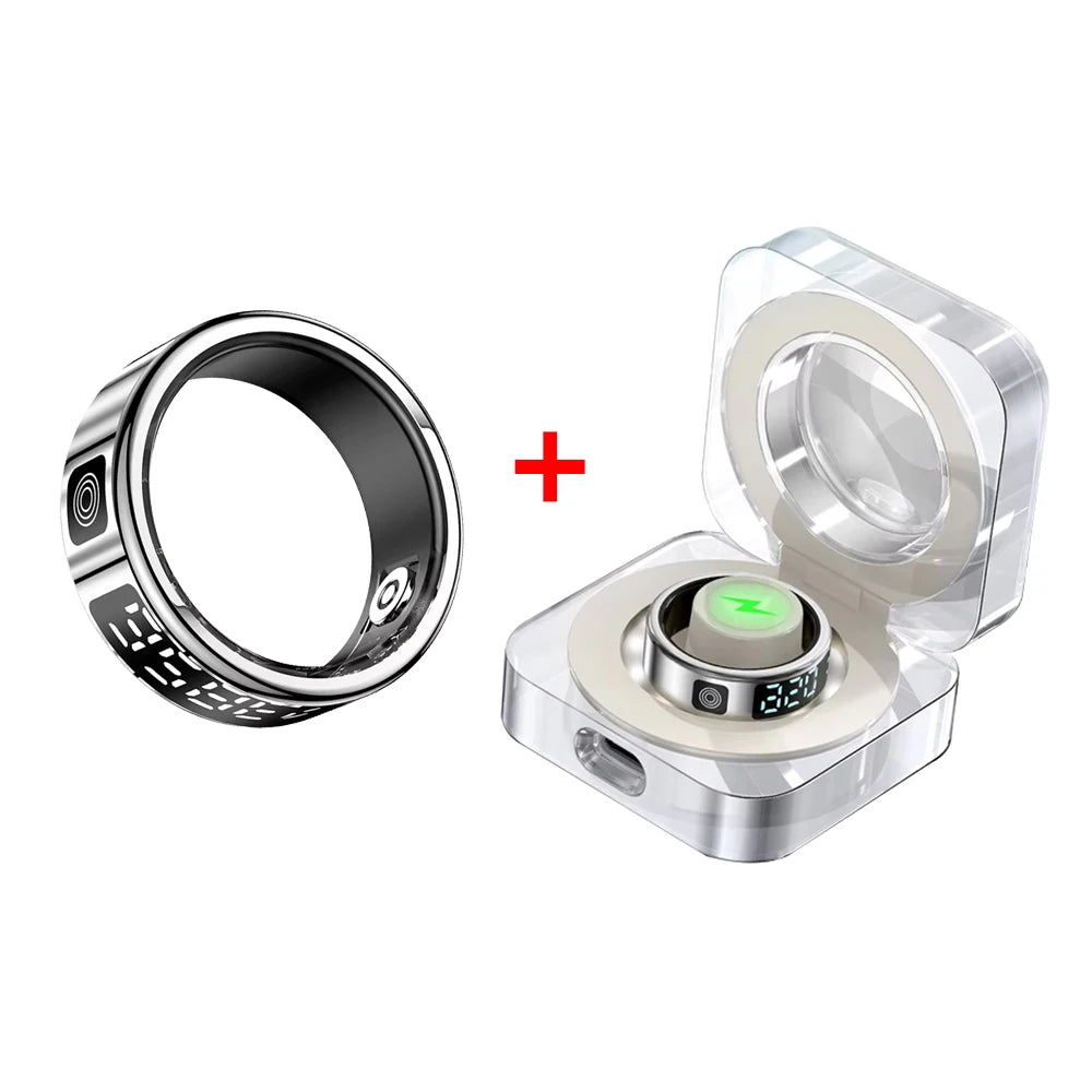 LED Display Screen Smart Ring for Heart Rate Oxygen Sleep Monitoring Multi Sports Modes Waterproof Bluetooth Women Healthy Rings