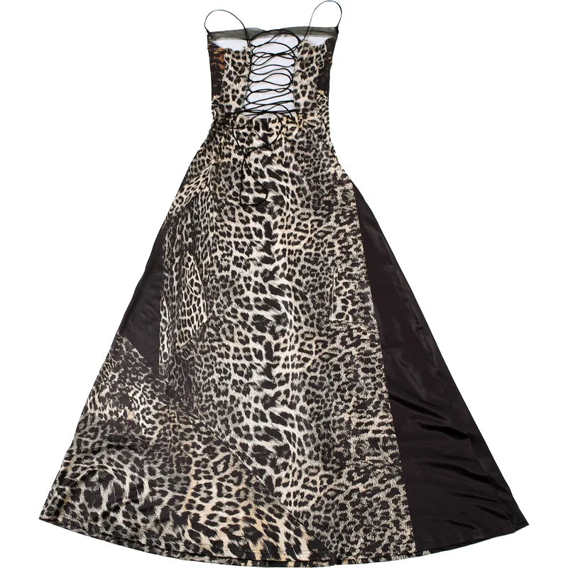 CM.YAYA 2025 Summer Elegant Sleeveless Leopard Print Strapless Floor-Length Long Women Dress Beach Party Evening Sexy Dresses