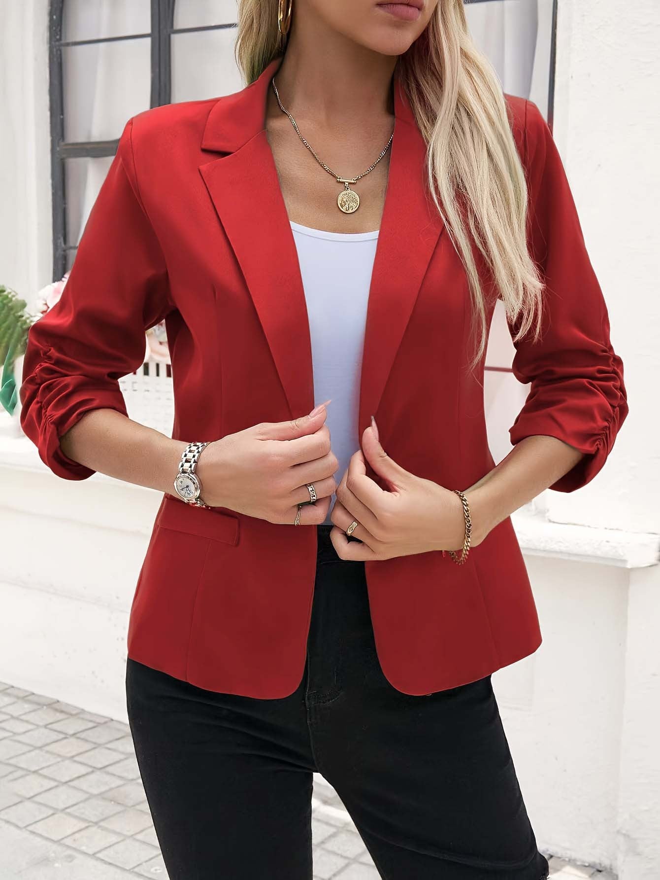 Women's Business Suit Jacket 34 Sleeve Business Casual Jacket